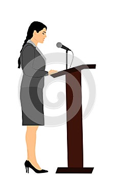 Elegant politician woman opening meeting election campaign vector isolated on white. Ceremony vote event. Public speaker standing