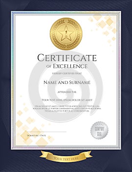 Elegant portrait certificate template for excellence, achievement photo