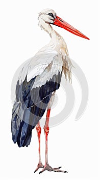 Elegant portrait design of stork in watercolor style