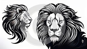 Elegant and Powerful A Versatile Set of Lion Head Silhouette Vector Logo Designs, Perfect for Digital Art, Branding, and Design photo
