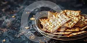 Elegant Presentation of Saltine Crackers on a Vintage Ornate Plate and Dark Surface