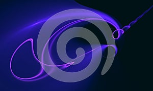 Elegant purple blue 3d twirl with curly ends. Vivid violet neon light in dark.