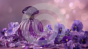 Elegant purple fragrance bottle with viola flowers