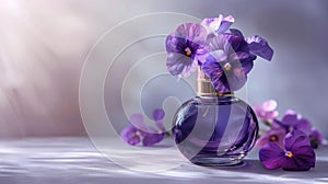 Elegant purple fragrance bottle with viola flowers