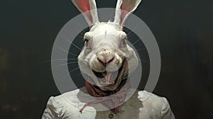 Elegant Rabbit Costume: A Darkly Comedic And Emotionally Charged Digital Painting