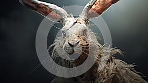 Elegant Rabbit With Horrific Face: Detailed And Expressive Animal Portrait