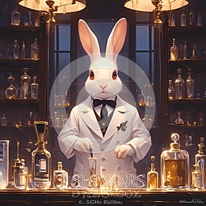 Elegant Rabbit Mixologist in Laboratory