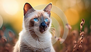Elegant Rarity: Siamese Cat in Rare Beauty with Blurred Background