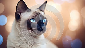 Elegant Rarity: Siamese Cat in Rare Beauty with Blurred Background