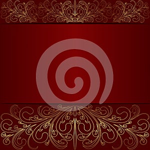 Elegant red Background with golden lacy Borders photo