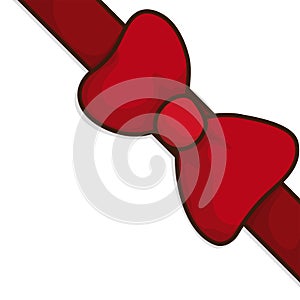 Elegant red bow tie in cartoon style decorating a corner, Vector illustration