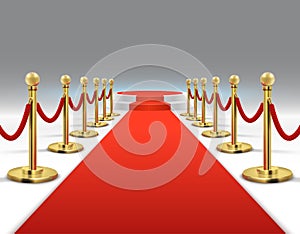 Elegant red carpet with round podium. Celebrity lifestyle, prestige and glamour vector background