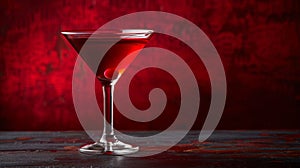 Elegant Red Cocktail in Martini Glass with Cherry Garnish on Moody Background