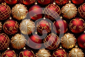 A elegant red and gold Christmas ornaments arranged in a visually pleasing pattern, adding a touch of sophistication and warmth to