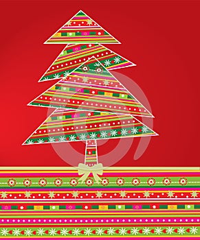 Elegant red green christmas tree background.Happy new year card.Holiday,celebrations vector illustration objects and ornaments