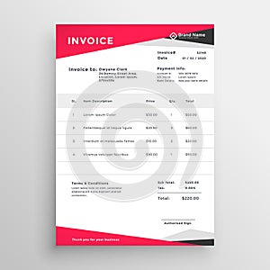 Elegant red invoice template design