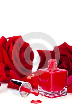 Elegant red nail varnish in a stylish bottle