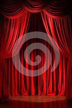 Elegant red velvet curtains on classic theater stage