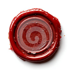 Elegant Red Wax Seal Stamp Isolated on White Background. Generative ai