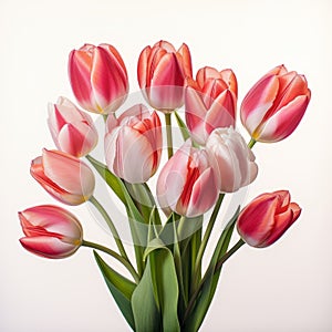 Elegant Red And White Spring Tulips On White Background