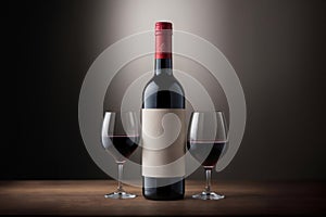 Elegant Red Wine Presentation With Two Glasses and a Bottle on a Burgundy Background