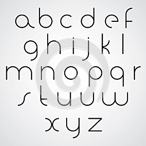 Elegant regular monochrome orbed font, black thin letters on white background.
