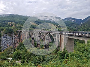 The elegant reinforced concrete arched Djurdjevic Bridge over the Tara River canyon