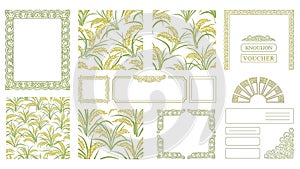 Elegant Rice Plant Patterns and Decorative Frames Vector Set
