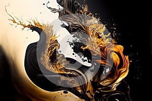 Elegant, rich colors and flowing patterns: Generative AI of alcohol ink black and gold color splash