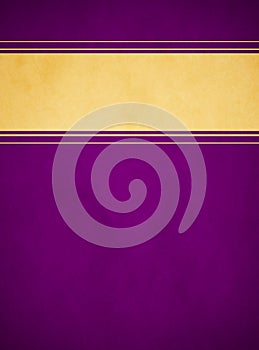 Elegant Rich Purple Parchment. Textured Gold Banner with Purple and Gold Trim.