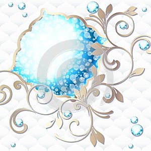 Elegant rococo emblem in vibrant blue on white photo