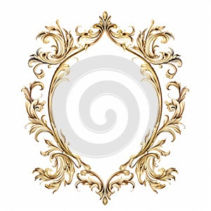 Elegant Rococo-inspired Gold Ornate Frame On White Background