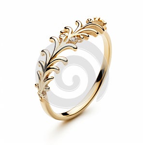 Elegant Rococo-inspired Yellow Gold Leaf Ring