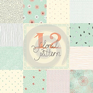 12 Elegant romantic vector seamless patterns (tiling)