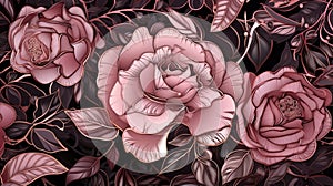Elegant Rose Illustration in Muted Tones with Artistic Flair