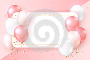 Elegant rose pink ballon Happy Birthday celebration card banner template background