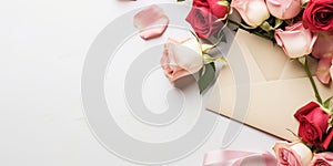 Elegant Roses and Love Note: A Romantic Flat Lay with Thoughtful Space