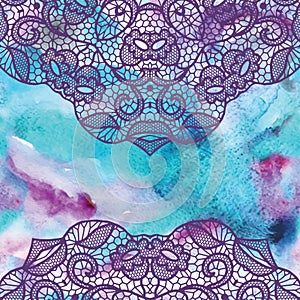 Elegant round lacy doily on watercolor background.