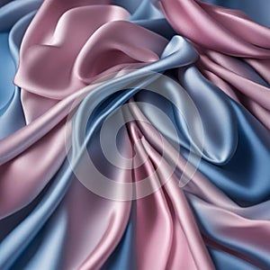 Elegant satin fabric folds in soft pink and serene blue, creating a luxurious texture