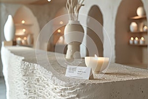 Elegant scented candle display Elegant minimalist style on white shelves with textured vases and artistic illumination AI