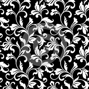 Elegant seamless pattern with classic tracery on a black background photo