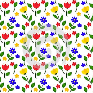 Elegant seamless pattern with flowers. Childish design for fabric, wallpaper, wrapping paper, packaging. Vector