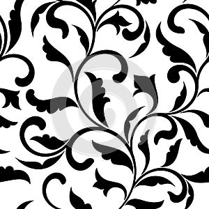Elegant seamless pattern. Tracery of swirls and decorative leave