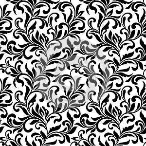 Elegant seamless pattern. Tracery of swirls and leaves photo
