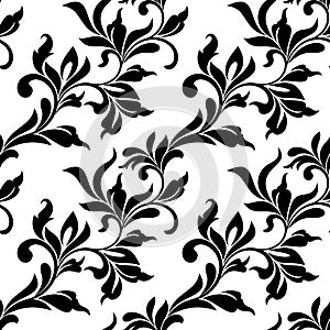 Elegant seamless pattern. Tracery of swirls and leaves on a whit