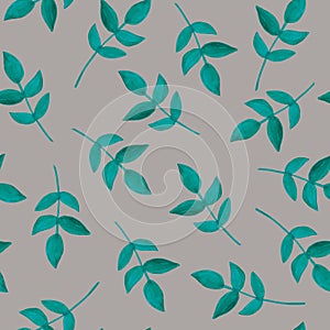 Elegant seamless pattern with watercolor painted branches with leaves