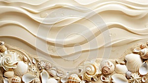 Elegant seashell and sand wave patterns with water droplets