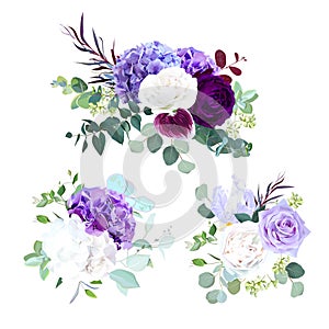 Elegant seasonal dark flowers vector design wedding bouquets