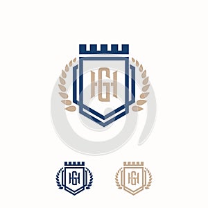 Elegant shield and letter HG vector logo design template