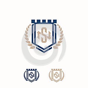 Elegant shield and letter NS vector logo design template